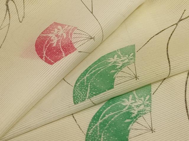 長閑やかさ屋御召しもの＊夏物 小紋 絽 扇面花文 暈し染め 洗える御召しもの AABH2498jd