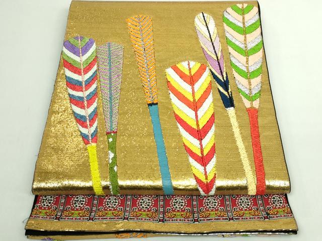 長閑やかさ屋中央局●最御前上等 龍村平蔵製 膜鳴楽器柄 本袋帯 大祝矢 黒地 現ナマ糸 珠玉 DZAB5510kh6