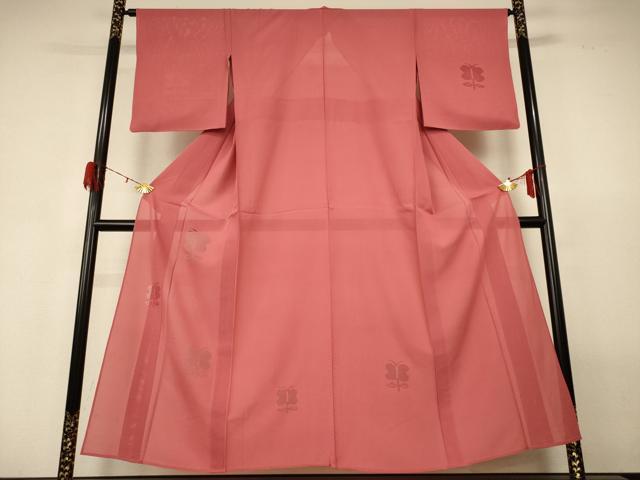 長閑やかさ屋御召しもの＊夏物 無地絵羽短い訪問着 絽 浅朱色 正絹 珠玉 AABH2459jd