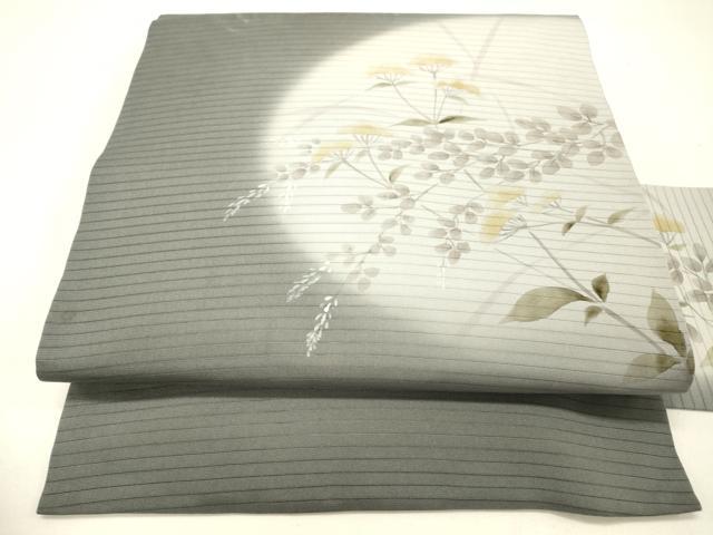 長閑やかさ屋お召しもの＊夏物 絽塩瀬 九寸名古屋帯 墨付き 顕花植物文 正絹 珠玉 DABC8865糎