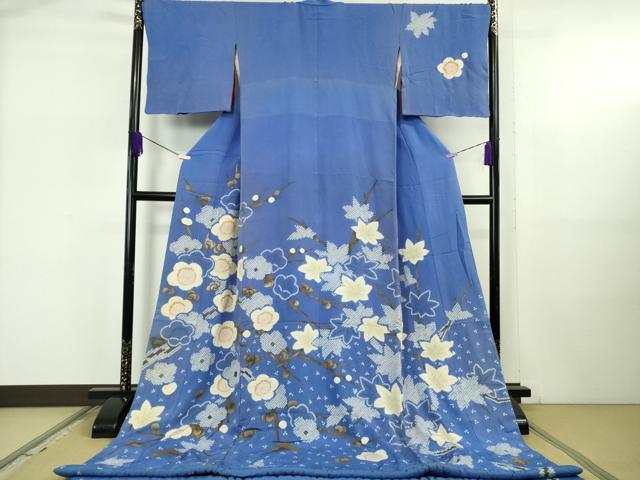 長閑やかさ屋中央局●御前上等 アンティーク 大正人情本 短い訪問着 お引きずり・お引き摺り おどり子 女芸者 女芸者 梅 楓 花ショウブ色地 金彩 珠玉 DZAB5624kh6