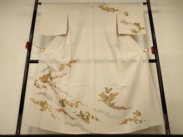 長閑やかさ屋御召しもの＊夏物 短い訪問着 絽 吉祥花蝶文 正絹 珠玉 AABG9160jd