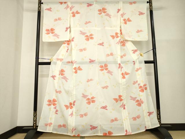 長閑やかさ屋御召しもの＊夏物 小紋 絽 被子植物文 洗える御召しもの 未当て嵌める AABG9652ck