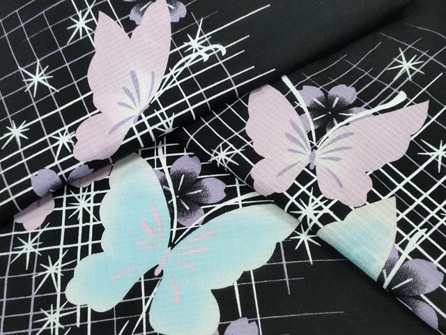 平和屋着物∴夏物 浴衣 舞蝶文 黒地 逸品 CABD2664ng