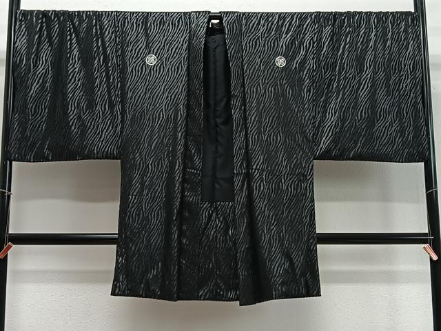 平和屋着物∞男性 長羽織 杢目文 黒地 洗える着物 CABD4710ua|平和屋