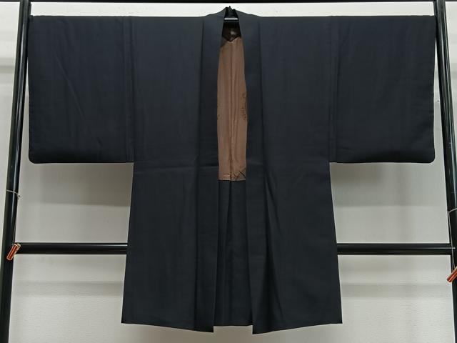 平和屋着物∞男性 長羽織 紬地 紫黒色 正絹 逸品 CABD4755ua|平和屋