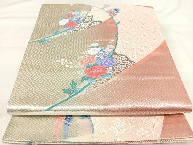 長閑やかさ屋お召しもの◎六通柄袋帯 唐織 顕花植物文 プラチナ二重箔 正絹 珠玉 AABI1109yx