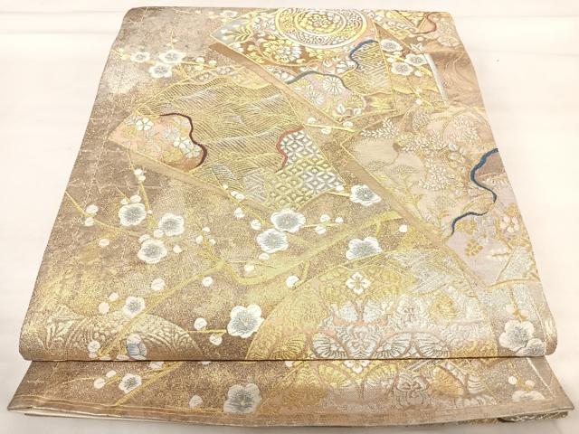 長閑やかさ屋御召しもの◎六通柄袋帯 唐織 梅ケ枝王朝色紋 現ナマ糸 正絹 珠玉 AABI1146yx