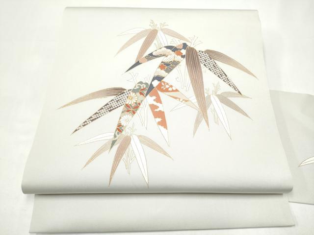 平和屋着物●塩瀬　九寸名古屋帯　駒刺繍　草花文　金彩　正絹　逸品　CABI8903hy｜平和屋