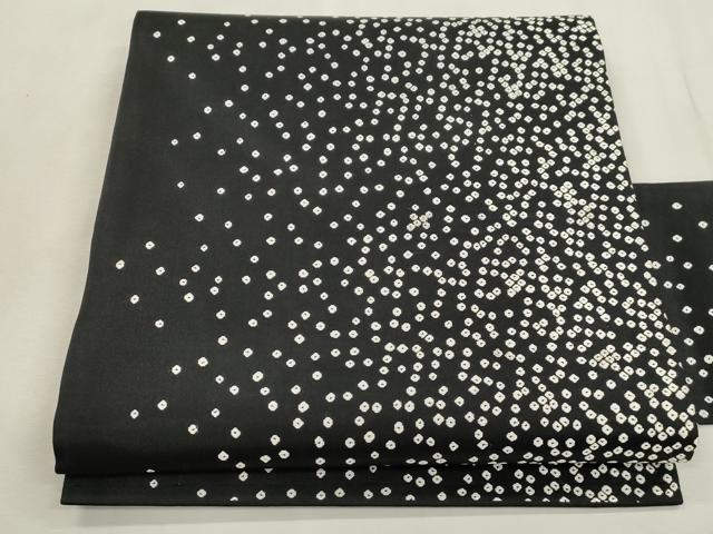 平和屋着物●九寸名古屋帯 鹿の子文 黒地 銀糸 正絹 逸品 CABI7228dy|平和屋