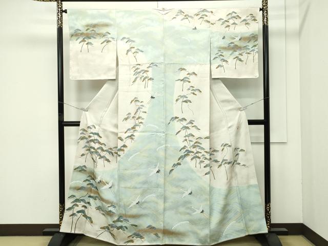 長閑やかさ屋中央局●御前上等 名家・上野家 四代目 上野真(二代目 上野為二) 短い訪問着 立波飛鶴松文 たたき染め 金彩 珠玉 CZAA5718s6