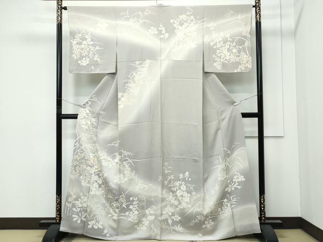長閑やかさ屋中央局●御前上等 築き上げる460年・千總 短い訪問着 駒刺しゅう 顕花植物文 暈し染め 金彩 利休うす茶色色地 高島屋取りまわし 珠玉 CZAA5720s6