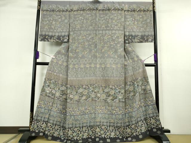 長閑やかさ屋中央局●御前上等 中国三大刺しゅう スワトウ刺しゅう 汕頭刺繍 短い訪問着 更紗花鳥文 暈し染め 金糸 珠玉 DZAB5866kh6