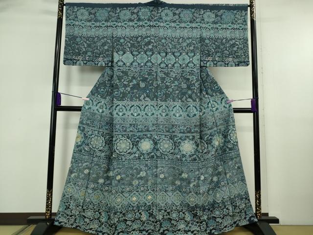 長閑やかさ屋中央局●御前上等 中国三大刺しゅう スワトウ刺しゅう 汕頭刺繍 総刺しゅう 短い訪問着 更紗花横段文 暈し染め 金糸 大丸取りまわし 珠玉 未当て嵌める DZAB5867kh6