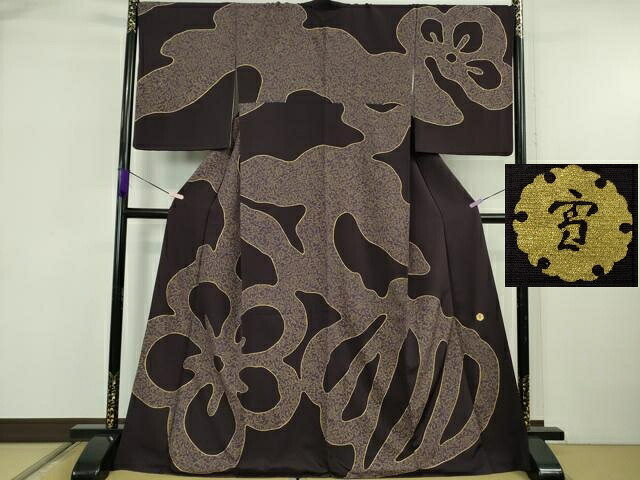 長閑やかさ屋中央局●御前上等 ジャパンハイファッション 渡辺雪三郎 短い訪問着 花唐草文 深紫色地 金彩 ロング丈 珠玉 DZAB5909kh6