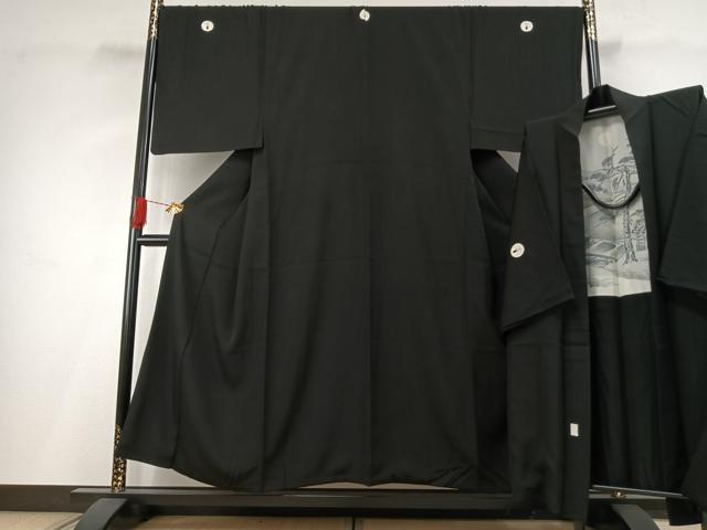 長閑やかさ屋御召しもの●成人男性 黒紋付・羽織書き割り キングサイズ 正絹 珠玉 AABH0761fy
