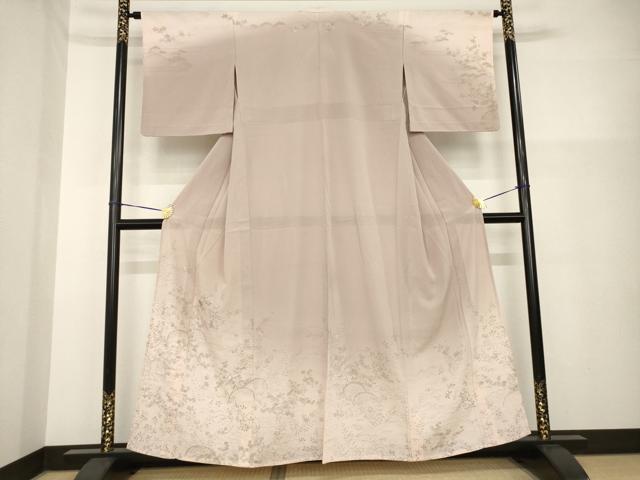 長閑やかさ屋御召しもの＊夏物 短い訪問着 絽縮緬 花籬文 暈し染め 金糸 正絹 珠玉 AABH2150ck