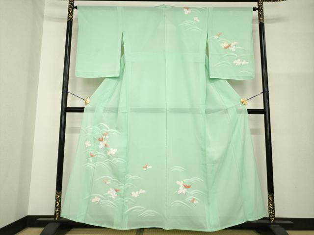 長閑やかさ屋御召しもの＊夏物 短い訪問着 絽 立波花文 銀彩 正絹 珠玉 未当て嵌める AABH2567ck