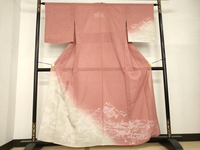 長閑やかさ屋御召しもの＊夏物 小紋 絽 中国三大刺しゅう 汕頭刺繍 スワトウ刺しゅう 遠山見晴らし文 暈し染め 銀糸 正絹 珠玉 未当て嵌める AABH2569ck