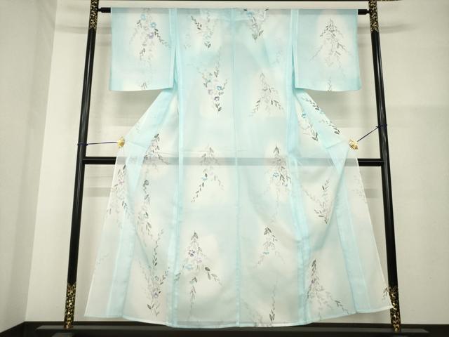 長閑やかさ屋御召しもの＊夏物 小紋 絽 被子植物文 暈し染め 洗える御召しもの AABH2590ck
