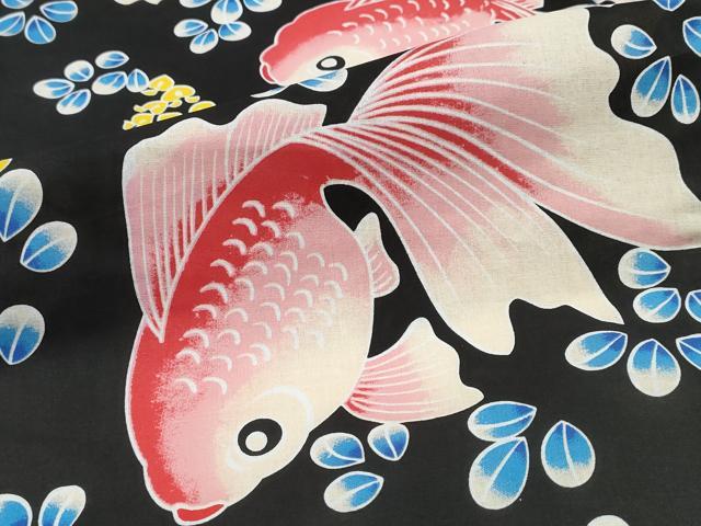 平和屋着物∴夏物 浴衣 金魚 黒地 綿 逸品 未使用 CABD2792ng