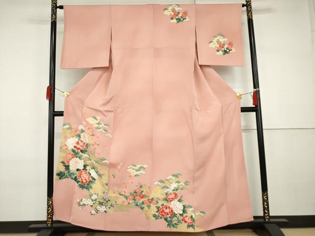 平和屋着物●訪問着　友禅　梅松花文　金彩　正絹　逸品　AABI2525cs｜平和屋