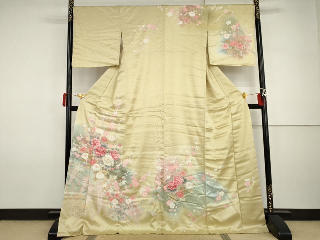 長閑やかさ屋御召しもの●短い訪問着 友禅 枝花文 暈し染め 正絹 珠玉 AABI2541cs
