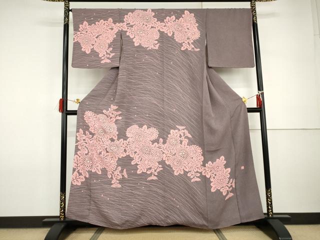 長閑やかさ屋御召しもの●万物の霊長国宝・羽田登喜男  短い訪問着 駒刺しゅう 枝花文 菊 銀糸 正絹 珠玉 AABI2542cs