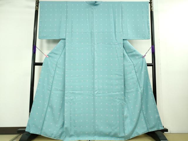 長閑やかさ屋御召しもの●飛び切り 付下げ小紋 ローズ 菱文 忘れな草色地 反端付き添い人 珠玉 未当て嵌める DZAB5156kh6
