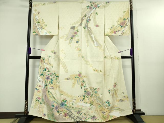 長閑やかさ屋御召しもの●飛び切り 短い訪問着 駒刺しゅう 辻が花 金彩 珠玉 未当て嵌める DZAB5170kh6