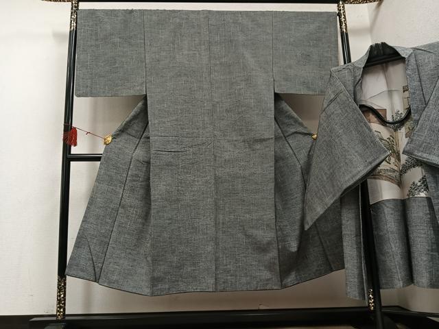 長閑やかさ屋お召しもの●成人男性 紬 合奏団 色無地 薄墨色 正絹 珠玉 AABH4109ph