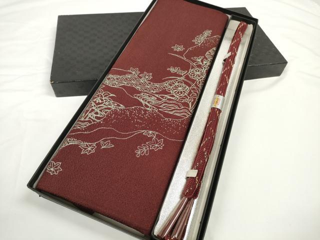 平和屋着物●和装小物 帯締め・帯揚げセット 道長吉祥花文 組紐 金糸 逸品 未使用 DABD7634zzz