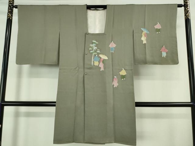 平和屋着物&infin;極上　中国三大刺繍 相良刺繍　道行コート　ロング丈　人物風景　行列　青白橡色地　たとう紙付き　逸品　未使用　DZAB5456kh6｜平和屋 23,075円