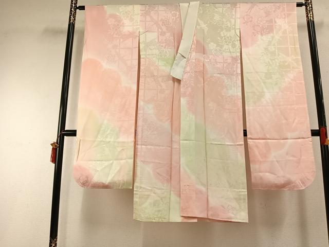 平和屋着物●振袖用長襦袢　無双仕立て　花鳥地紋　暈し染め　正絹　逸品　AABH4675fy｜平和屋
