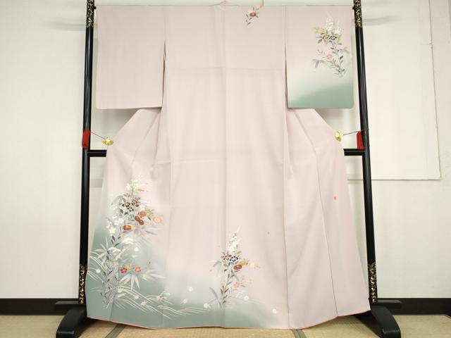 平和屋着物●訪問着　友禅　作家物　立波枝花文　暈し染め　金彩　正絹　逸品　AABG0362cs｜平和屋