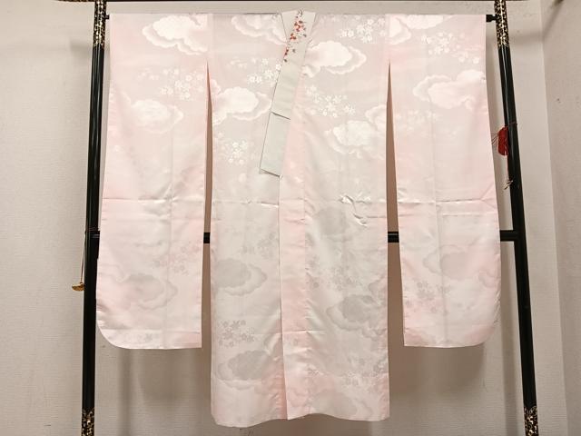 長閑やかさ屋御召しもの●振袖用長襦袢 無双仕立てもの 顕花植物地紋 暈し染め 半衿刺しゅう 洗える御召しもの AABH5375ph