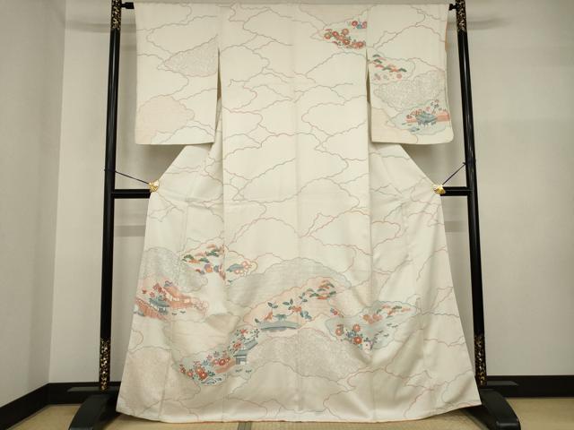 平和屋着物●訪問着　友禅　刺繍　雲取り風景花文　正絹　逸品　AABI2456ck｜平和屋