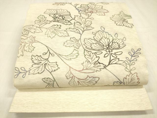 長閑やかさ屋お召しもの＊夏物 両面 膜鳴楽器柄袋帯 文筆家物 顕花植物文 長尺 正絹 珠玉 DABD6667糎