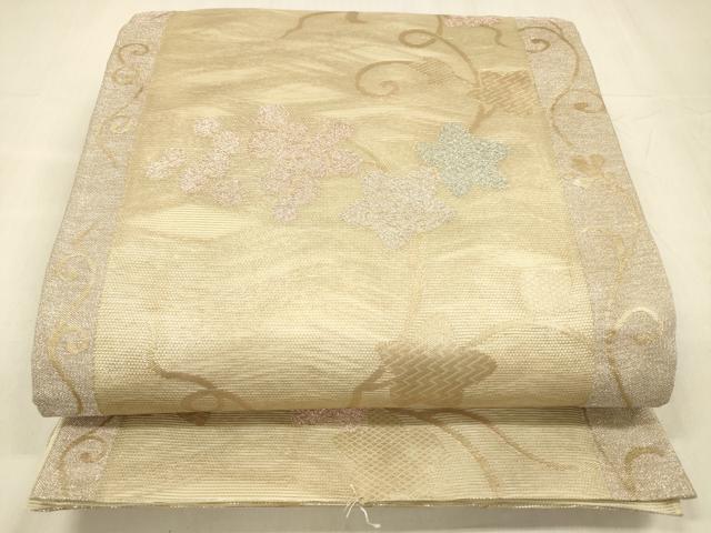 長閑やかさ屋御召しもの＊夏物 六通柄袋帯 南天蔦の葉花文 金糸 正絹 珠玉 DABD6712糎