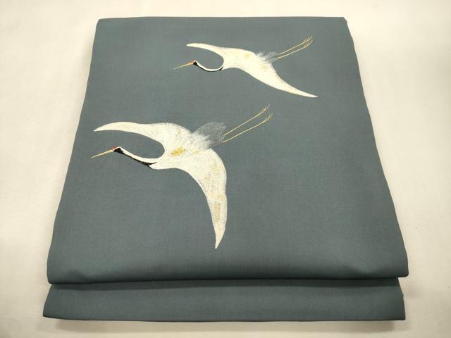 平和屋着物●塩瀬 九寸開き名古屋帯 総刺繍 飛鶴文 金糸 正絹 逸品 CABI7242dy|平和屋
