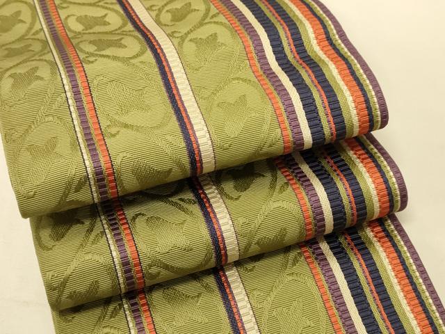 平和屋着物●本場筑前博多織　半幅帯　花唐草間道　正絹　逸品　CABK6006ak｜平和屋