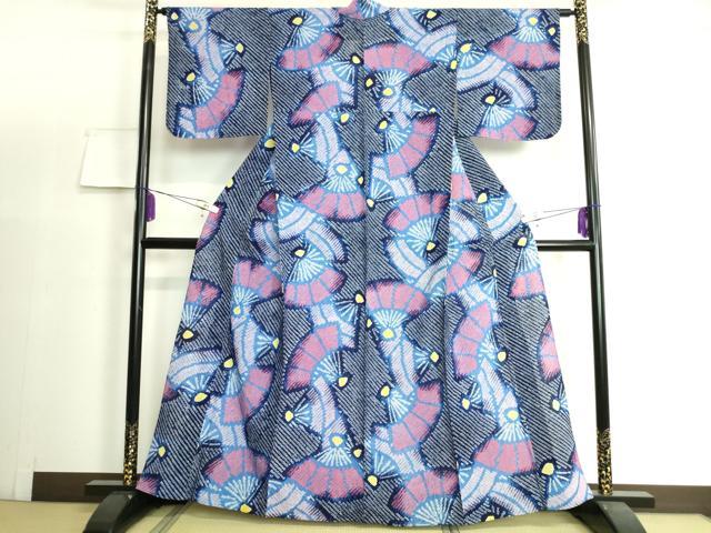 平和屋着物∴極上 夏物 浴衣 有松鳴海絞り 舞扇文 綿 逸品 DZAA20163kh5|平和屋
