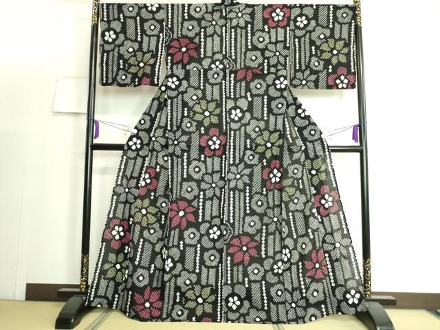 平和屋着物∴極上 夏物 浴衣 有松鳴海絞り 舞花文 黒地 綿 逸品 DZAA20164kh5|平和屋