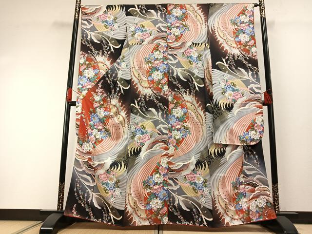 長閑やかさ屋御召しもの●晴れ晴れしい振袖 被子植物文 暈し染め 金彩 正絹 珠玉 AABH0743fy