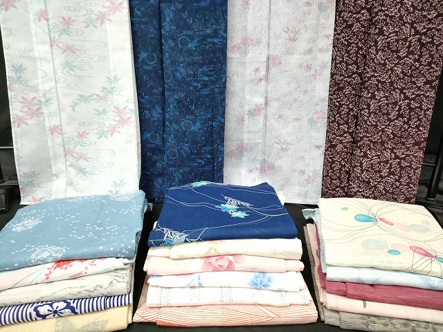 長閑やかさ屋中央局■夏物 小紋 絽 紗 洗える御召しもの まとめて20点 馬 人となり 花柄 竜田川文様 着付ける能力のある殆んど se4071