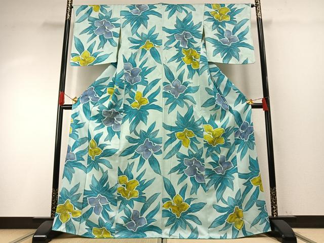 平和屋着物●上質な小紋 地紋起こし 草花文 金彩 正絹 逸品 AABH0819fy