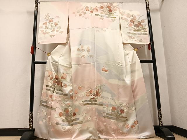 平和屋着物●訪問着　友禅　刺繍　草花文　暈し染め　金銀彩　正絹　逸品　AABH3044ph｜平和屋