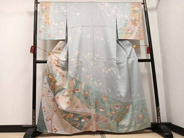 平和屋着物●訪問着 駒刺繍 鴛鴦花文 金彩 正絹 逸品 AABH3078ph