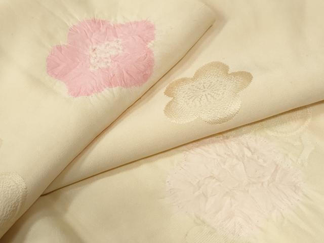 長閑やかさ屋御召しもの●長襦袢 無双仕立てもの 絞り 舞花地紋 正絹 珠玉 CABE2417yc