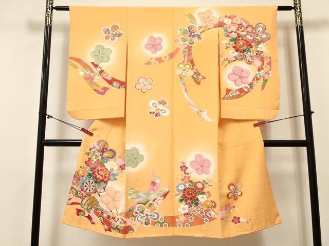 長閑やかさ屋お召しもの[]七五三 御姉さん ７歳 祝着 四つ身 風呂敷き包み熨斗割れ易い文 暈し染め 現ナマ彩 珠玉 DABC5226ma